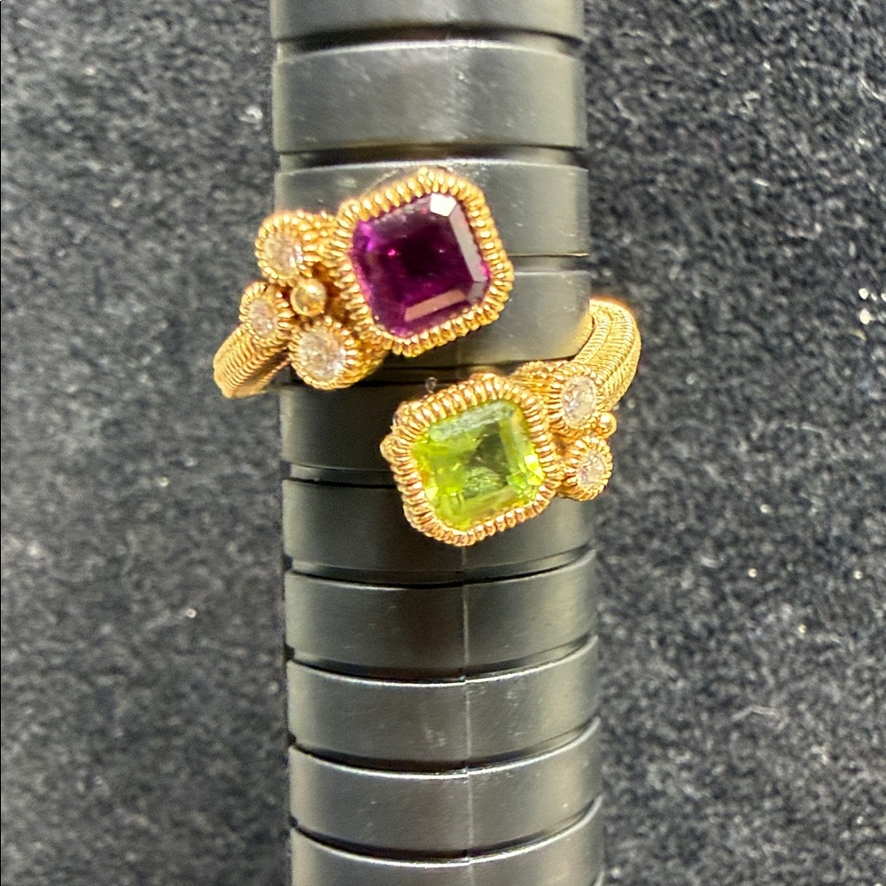 Judith Ripka 14k Gold Rhodolite, Peridot and Diamond Ring
